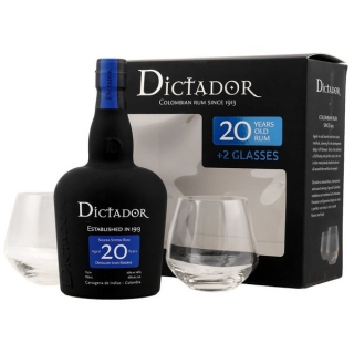Rum Dictador 20 ročný s 2 pohármi
